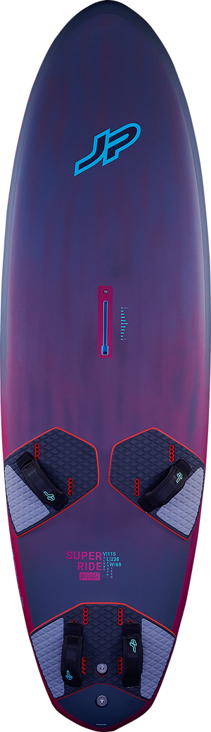 Blue and purple windsurf board with JP logo on a white background